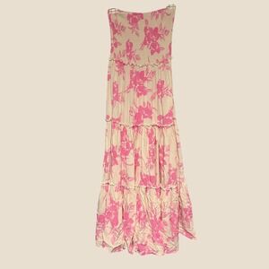Abel the Label Pink Floral Smocked Tiered Strapless Maxi Dress XS Bohemian Fairy